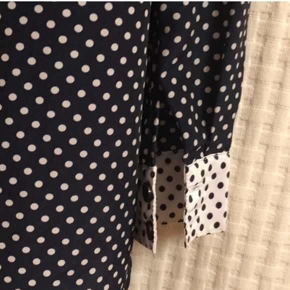 Forever 21 Modest womens size Medium polka dots dark blue white button-d… - Picture 7 of 16